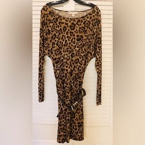MICHAEL by MICHAEL KORS. Women’s Long Sleeved Cheetah Print Jersey Dress